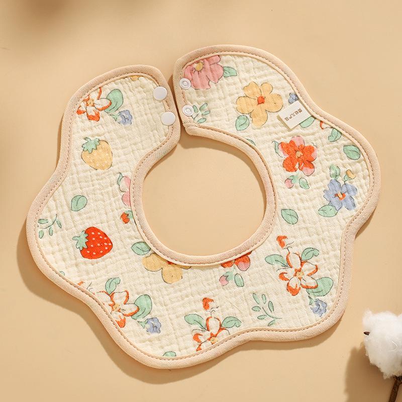 Baby Saliva Towel Class A Four-Layer Crepe Cartoon Snap-Button Bib Baby Triangle Scarf Newborn Bib