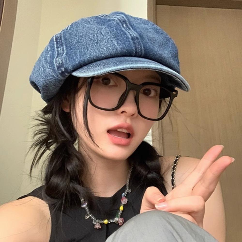 Cotton Newsboy Flat Cap Big Head Octagonal Hat Vintage Beret Hat