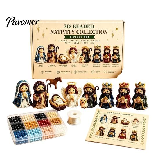 DIY Holiday Crafts for Kids 3D Nativity Bead Craft Kit Christmas Decoration, Beaded Handmade Figures Scene Figurine Set Adults Family, Home