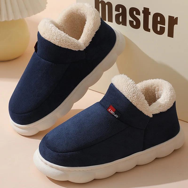 Fashion Shevalues Winter Plush Lining Slippers For Women Men Fashion Platform Slippers Cozy Home Boots Fluffy Warm Outdoor Ankles Shoes