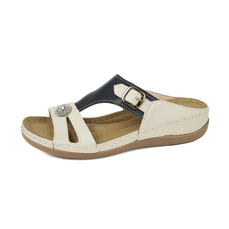 Flat bottom soft bottom spring and summer simple spell hollow flash diamond temperament mother shoes outdoor flat bottom slippers 36