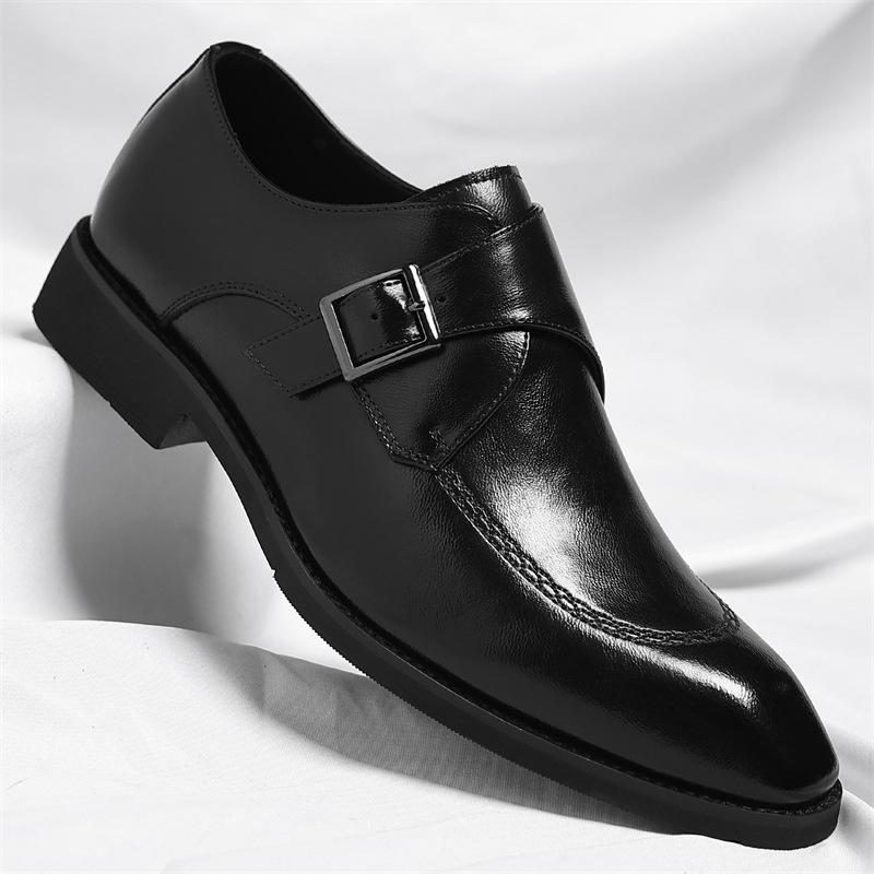 Fashion New Men's Designer Pointed Brown Leather Shoes Gentleman Monk Strap Loafers Business Wedding Dress Homecoming Footwear
