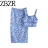 Za Summer New Women Clothes Western Style French Style Short Sling Print Top Holiday Style High Waist Skirt