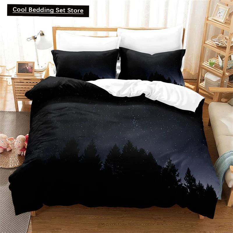 Moon Night Scene King Queen Duvet Cover Red Dark Sky Sunset Clouds Bedding Set Teens Adults Forest 2/3Pcs Polyester Quilt Cover