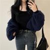 Women's Autumn & Winter Faux Lamb Wool Coat - Short Stand-Up Collar, Warm, Loose Fit, Zip Cardigan Top