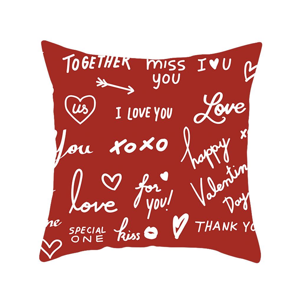 Red Love Printing Pattern Polyester Square Cushion Cover for Home Living Room Sofa Decoration Pillow Cover