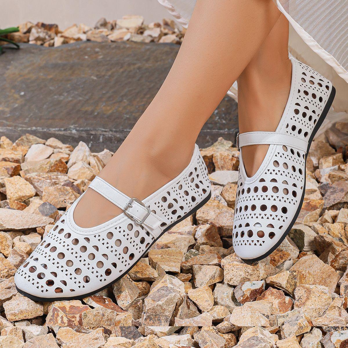 

Женские балетки Весенние и осенние женские туфли с круглым носком Дышащие полые туфли Модные дизайнерские повседневные балетки 37 белый