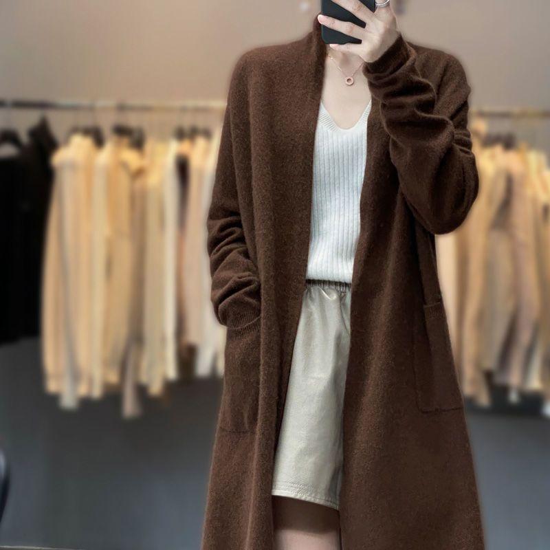 Autumn and Winter Women's Cardigan Long Sleeve Sweater Solid Color Loose Warm Knitwear Female Long Coat