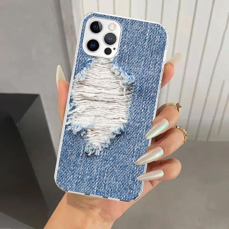 Jeans Cowboy Denim Printed Phone Case for Iphone 17 Air 16 15 Plus 14 13 Mini 12 11 Pro Max 16E 7 8 SE 2020 Soft Funda Print She