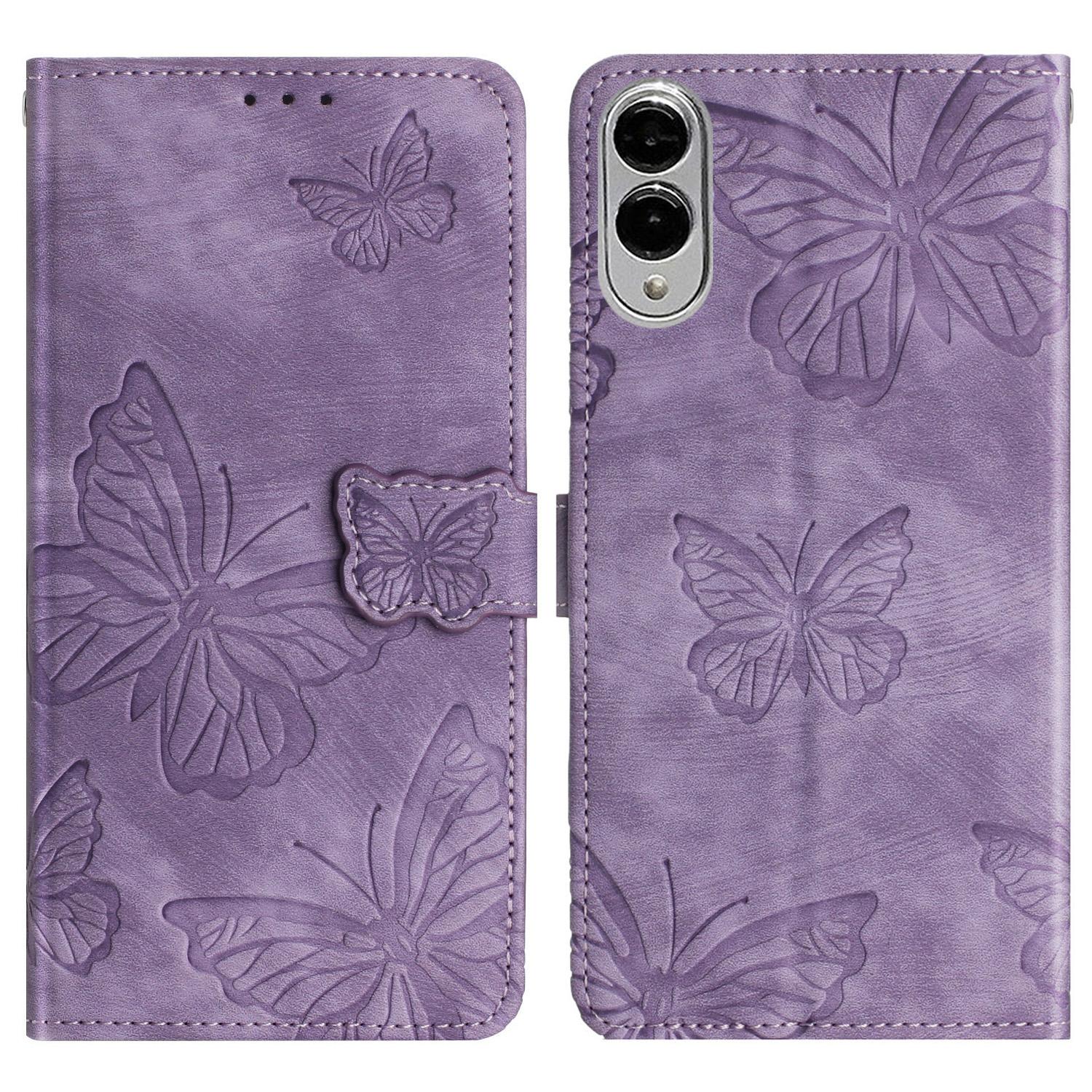 

For Samsung Galaxy S25 Edge Case Butterfly Design Flip Wallet Leather Phone Cover Skin-Touch Purple