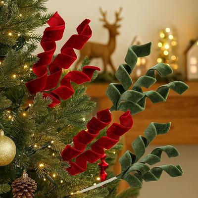 45cm Christmas Artificial Branches Handmade Realistic Simulation Curled Flower Decorative Hanging Christmas Velvet Stem