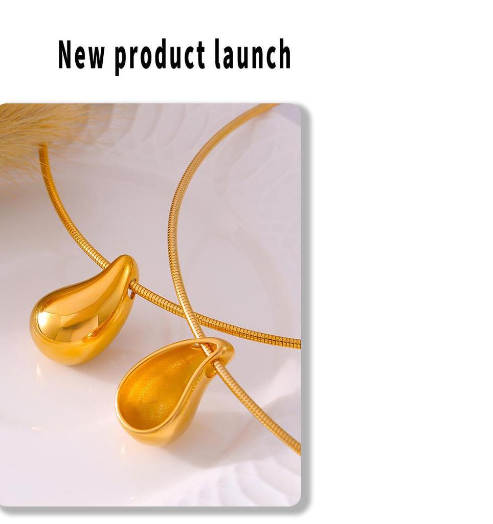 Trendy Gold Water Drop Pendant Necklace - 18K Gold Plated Stainless Steel, Unique Niche Design