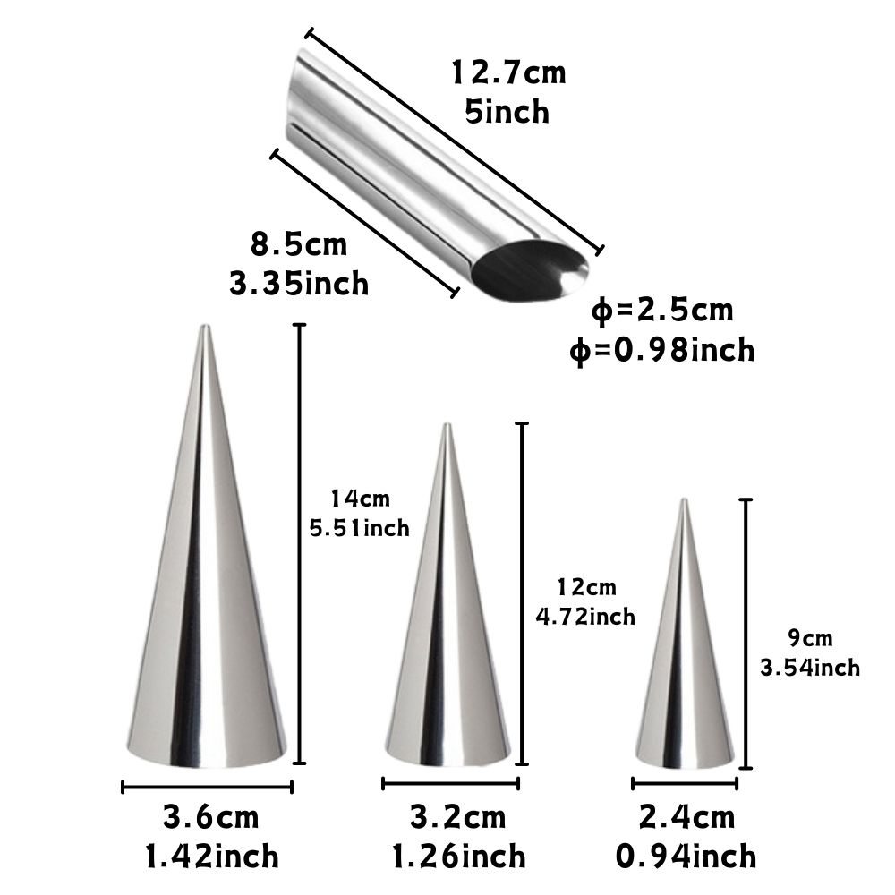 10pcs Stainless Steel Croissant Mold S/M/L Conical & Beveled Cylinders Dough Roll Brioche Kitchen Baking Supplies YMY