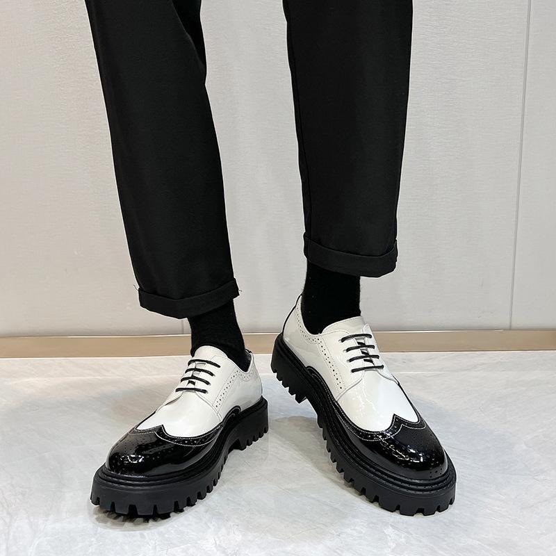 Fashion High Quality Fashion Men's Shoes Round Headed Color Blocked Glossy British Casual Daily Leather Shoes for Men Designer Shoes Men