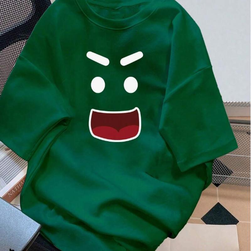 New Summer Men's Fashion T-shirt Cartoon Smiley Face Printed Men's T-shirt Top