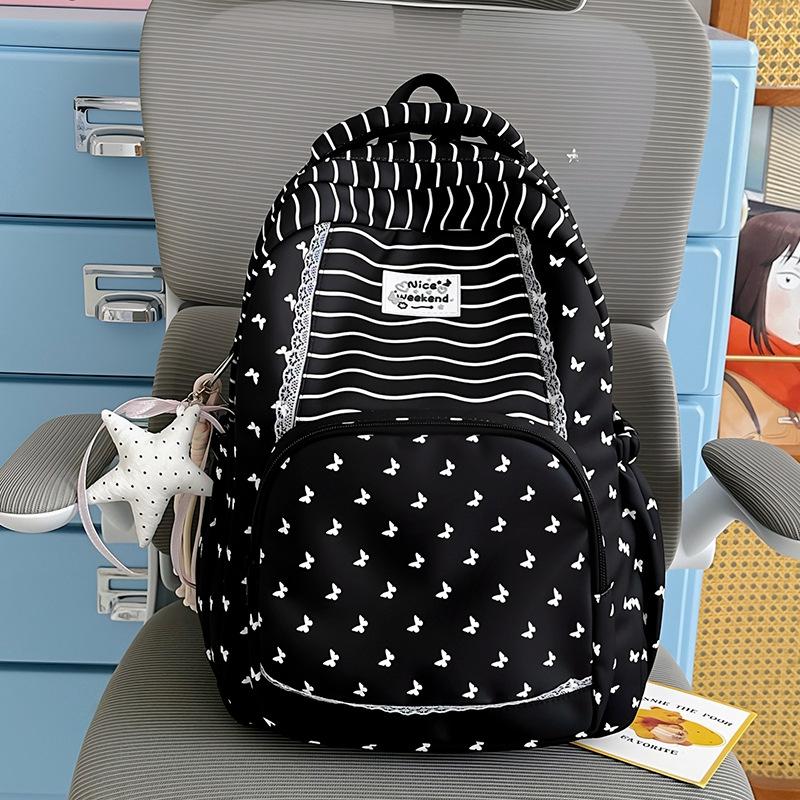 Schoolbag Striped Stars Backpack Schoolgirl Class School Bag Commuter Bag Outdoor Leisure Travel Lace Bow Backpack