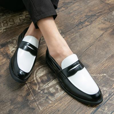 Luxusmarke Schwarz und Weiß Colorblock Slipper Herren Slip-On Klassischer Stil Freizeit Lederschuhe Dicke Sohle Hochwertiger Mokassin