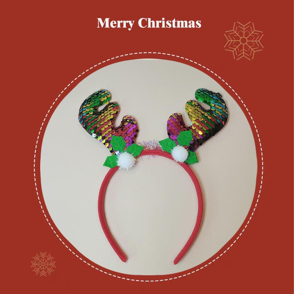 Handmade High-End Christmas Reindeer Antler Sequin Headband and Santa Hat - Cute Festive Hair Accessories