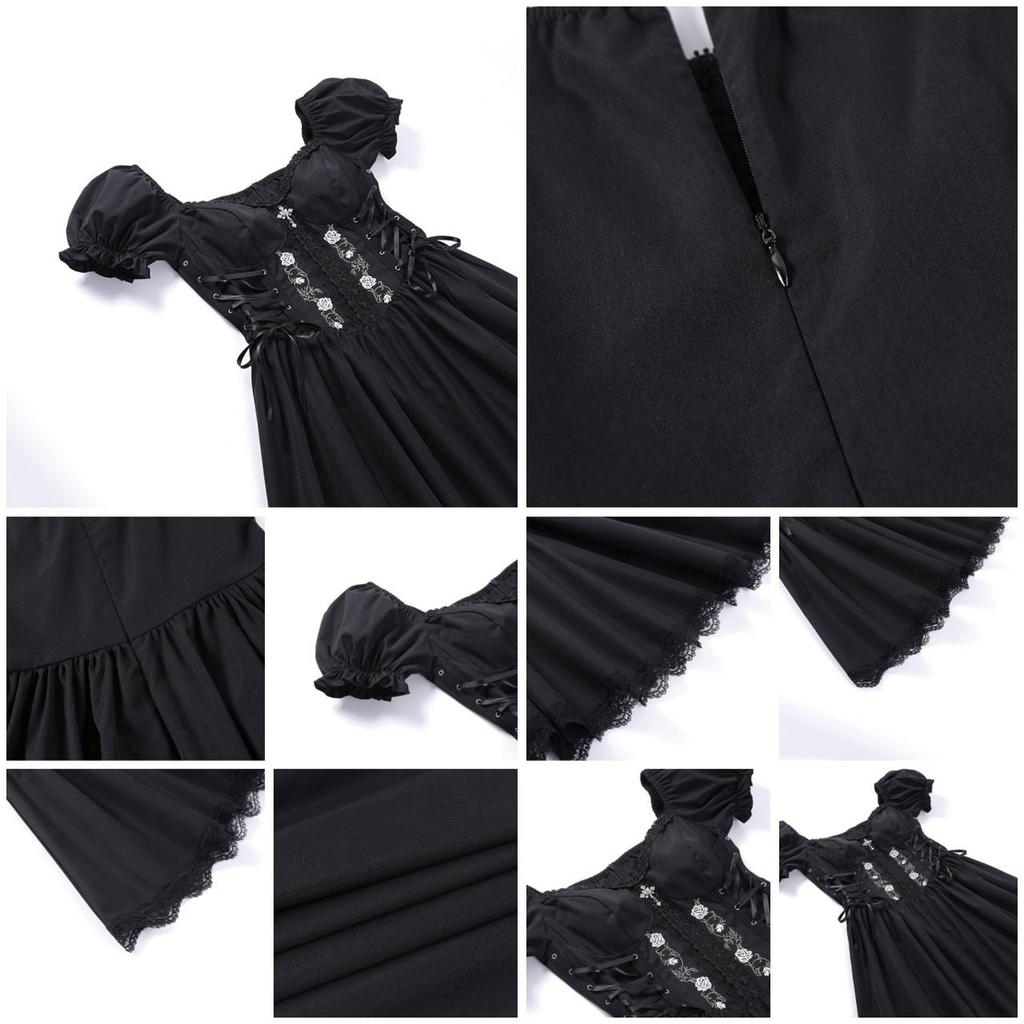 Goth Gothic Vintage Princess Dress Women Dark Lace Up Cross Corset Streetwear Partywear Lolita Female