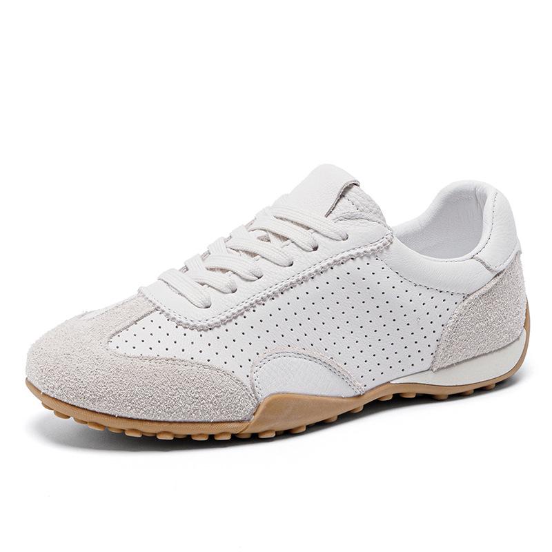 Women's Summer Cowhide German Training Shoes - Breathable, Comfortable, Lace-up, Soft Sole, Versatile Casual Sports Sneakers
