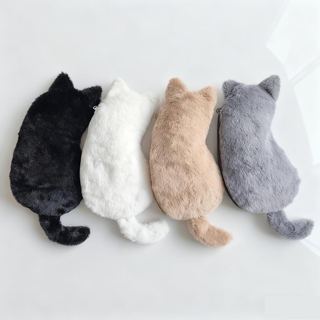 Plush Kitten Pencil Case Cute Cat-shaped Pencil Case Multifunctional and Office Supplies Storage Bag