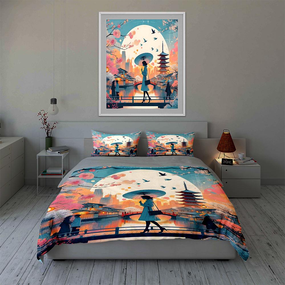 Elegant Cityscape Illustration. Bedding Duvet Cover Sets Duvet Covers Pillowcases Gifts (1 * Duvet Cover 2 * Pillowcases, Without Duvet Insert)