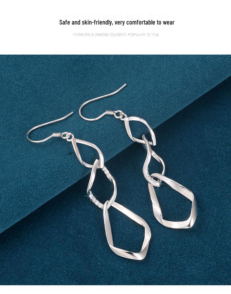 Elegant Water Drop Tassel Earrings, 925 Sterling Silver, Slimming Hollow Design for Women