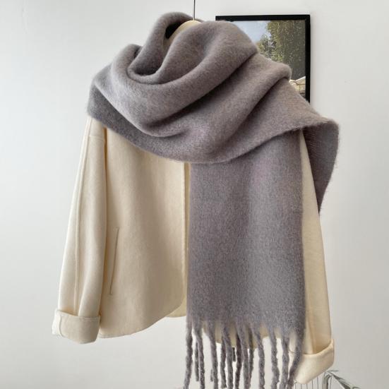 Women Winter Scarf Solid Color Thickened Warm Shawl Scarf with Tassel Design Cold Weather Fashion Accessories