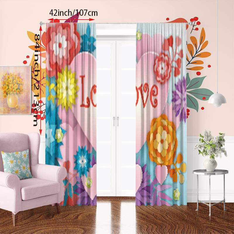 2PCS-LOVE- Printed Curtain - Polyester Material - Suitable for Bedrooms, Living Rooms, Study Rooms, Private Spaces