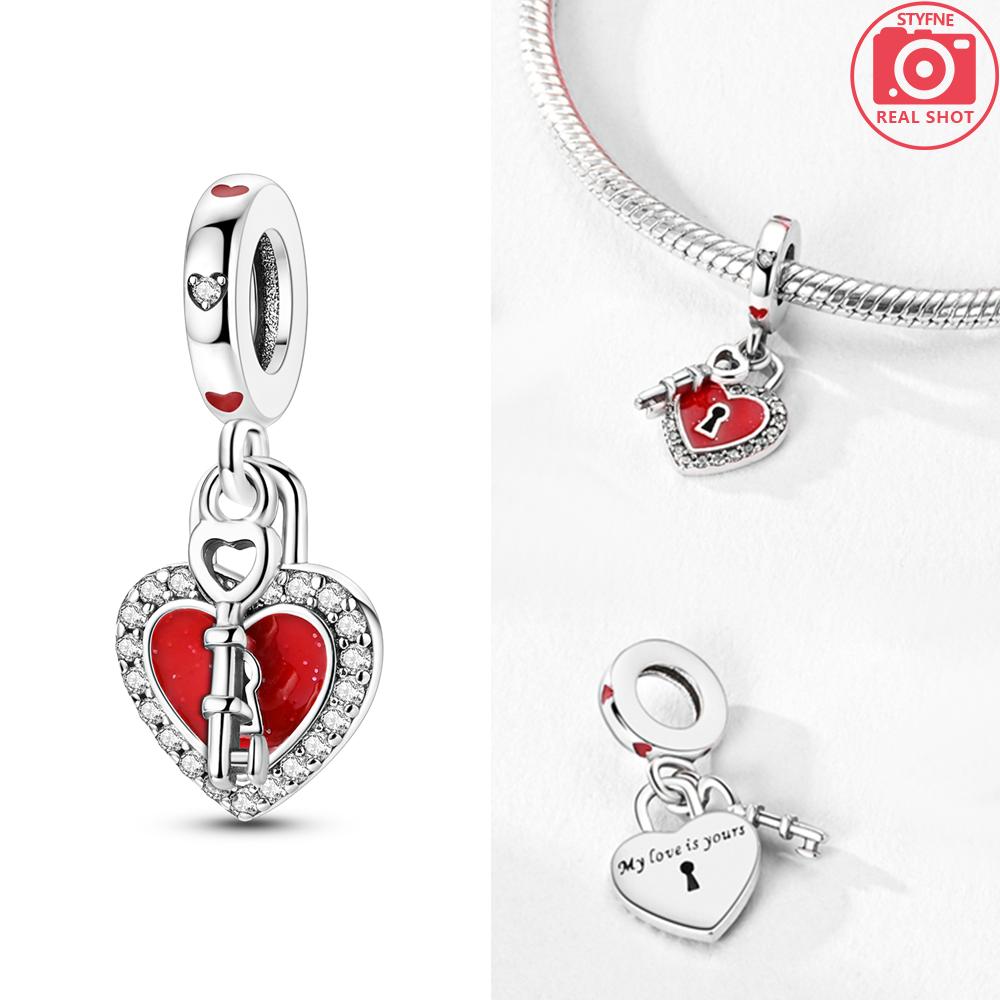 Charms Copper Original Red Heart Bicycle Love Couple Pendant Bead Fit Bracelet Valentine'S Day Fine Gift Women Jewelry Diy