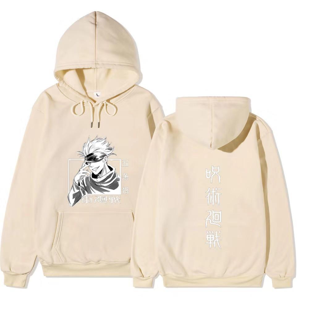 Jujutsu Kaisen Gojo Satoru Hoodie Double Sided Fleece Sweatshirt Front Back Japanese Kanji Manga Anime Pullover