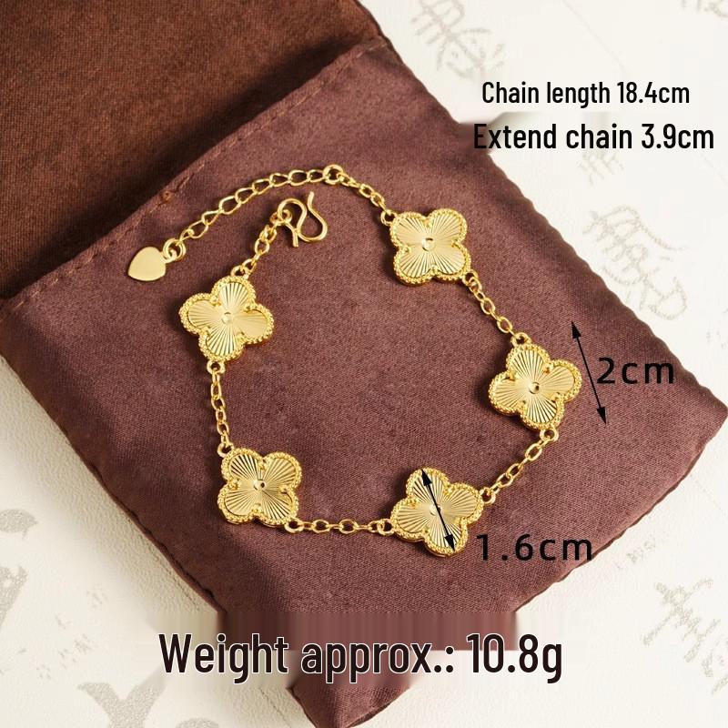 Vietnam Gold-Plated Clover Necklace, Ring & Five-Flower Bracelet Set