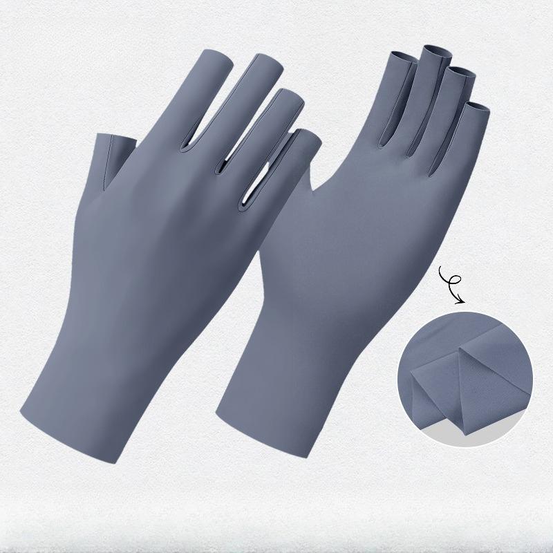 Thin Outdoor Sunscreen Ice Silk Gloves Half Finger Work Ice Feel Breathable Quick Drying Cycling Dew Finger Gloves Fitness