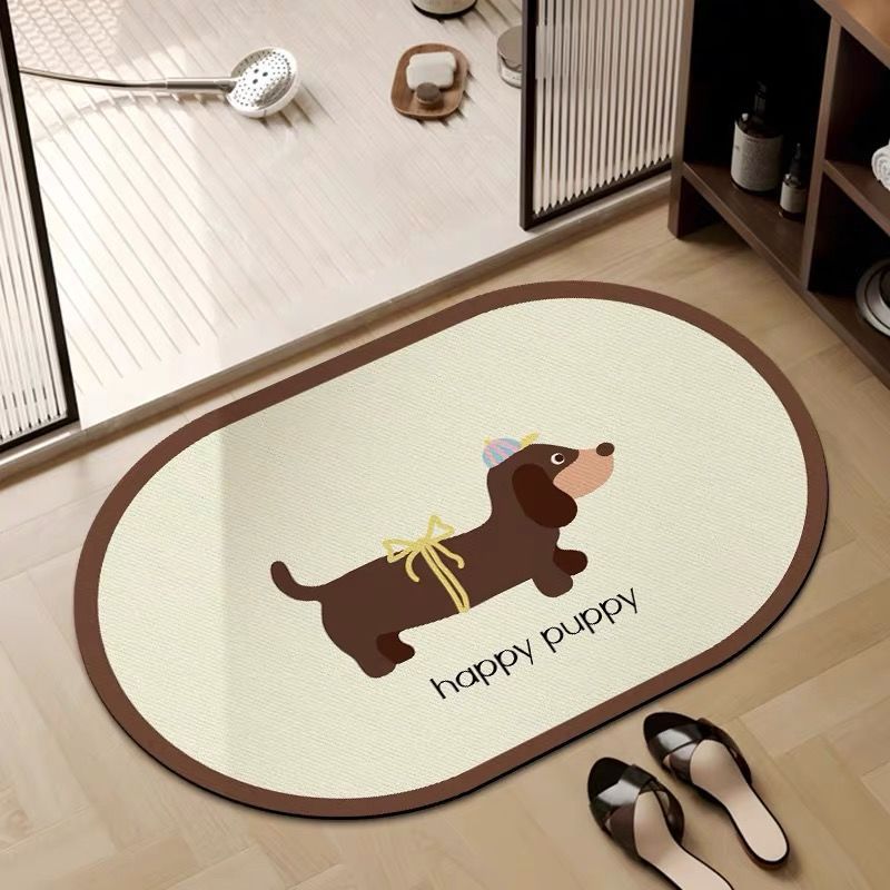 Bathroom Diatom Mud Floor Mat Cartoon Water-absorbing and Anti-slip Foot Mat Bathroom Door Quick-drying Easy-to-maintenance Floor Mat