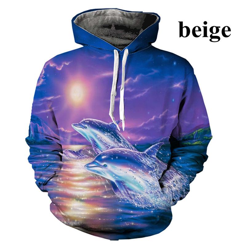 3D Printed Funny Dolphin Hoodies For Men Cute Animal Graphic Pullovers Casual Hooded Oversized Tops Sweatshirts Long Sleeves