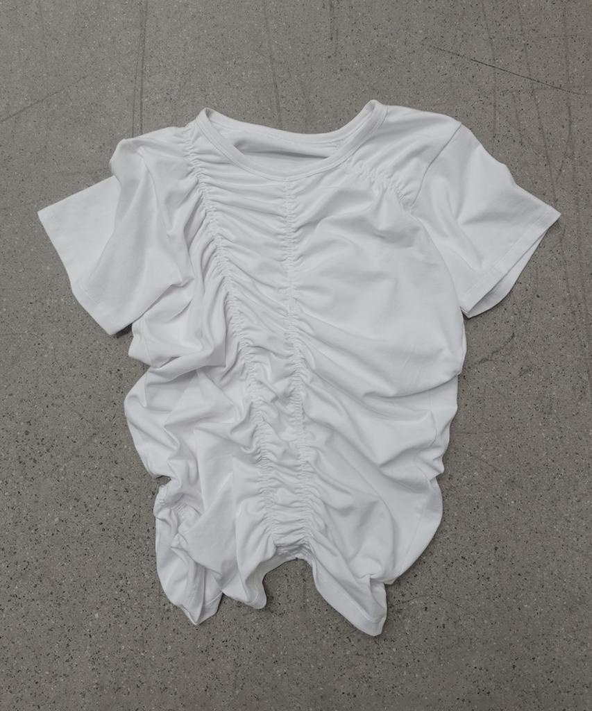 Mosan Ruched Short-Sleeve T-Shirt (Ivory)