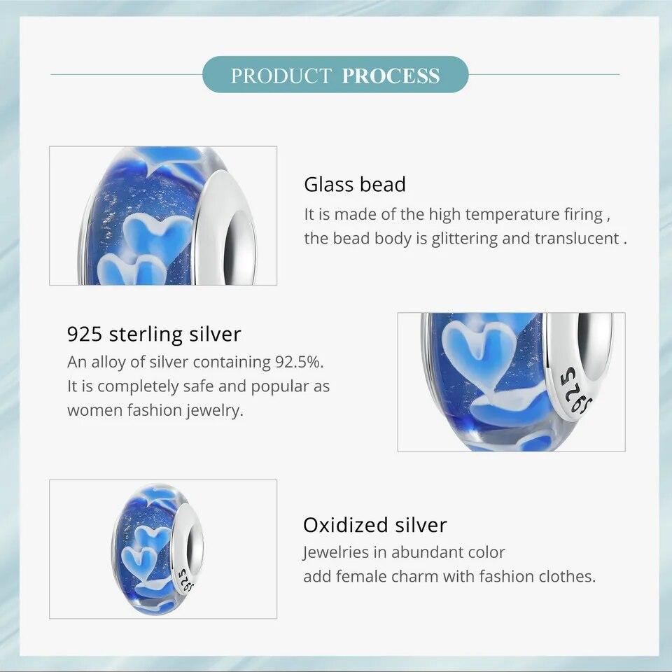 Breloc cu inimă albastră de Murano BAMOER pentru femei Fabricarea de bijuterii Breloc din argint 925 pentru brățară originală Accesorii DIY