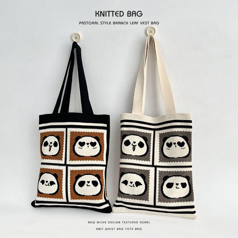 2025 Cute Panda Knitted Shoulder Bag: Large Capacity, Versatile Storage for Women and Students