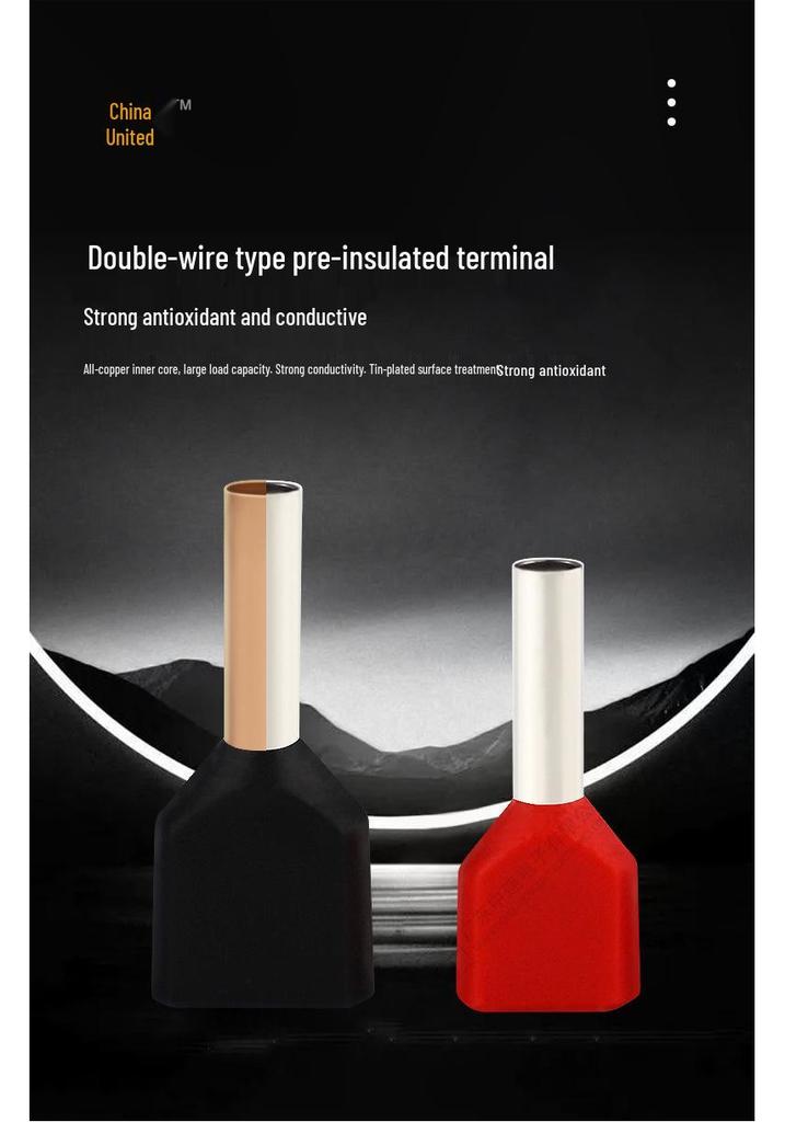 European Style Pre-Insulated Double-Wire Terminal, TE0.5-16 sq, Cold Crimp Pin Plug