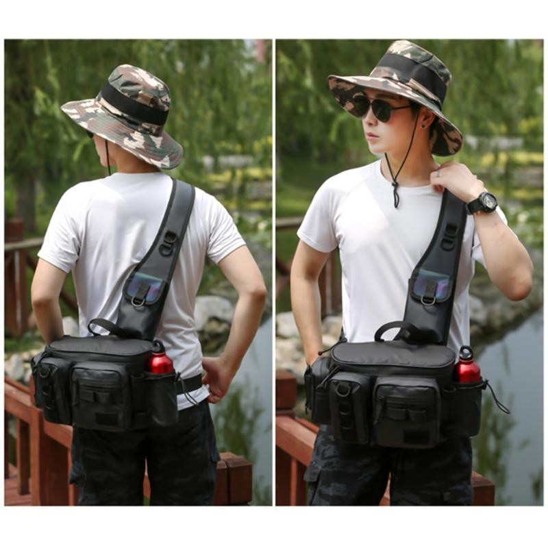 Multifunctional Fishing Tackle Bag Multi-Pocket Fishing Tackle Storage Backpacks Water-Resistant Fishing Crossbody Bag
