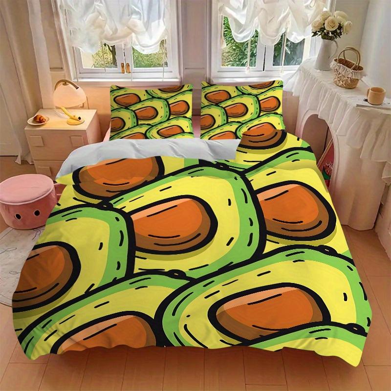 3pcs Avocado Print Bedding Set, Breathable and Soft, Suitable for All Seasons, Ideal for Home Use, Suitable for Bedroom Decor 21173