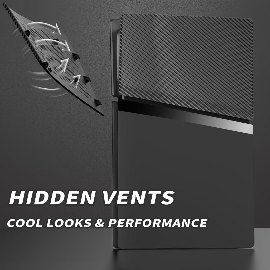 EXtremeRate eXcover ersättningsset för yttre skal till PS5 Slim Digital Edition (Topp- och bottenskydd + ventilerade sidopaneler och bakplatta) [Svart]