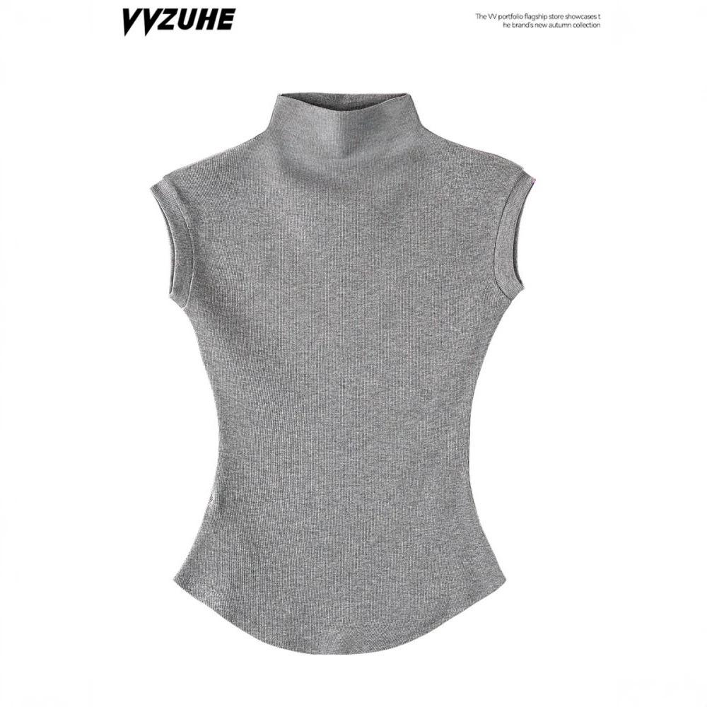 American niche design pure desire Spice Girl style short-sleeved T-shirt women's semi-turtleneck ant waist vest fashion bottoming top