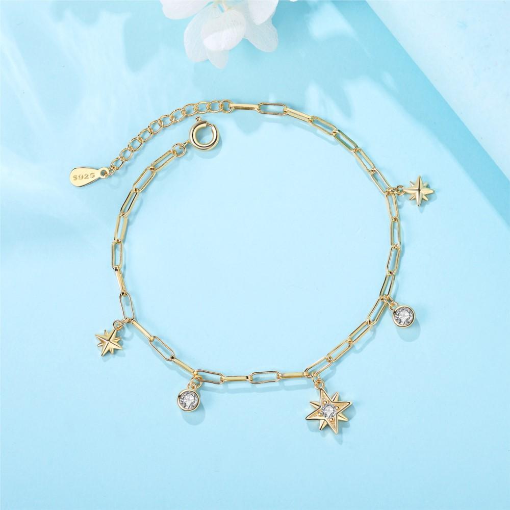 New 925 Silver Exquisite Golden Starry Bracelet Chain Link Women Bracelet Birthday Festival Jewelry Gifts