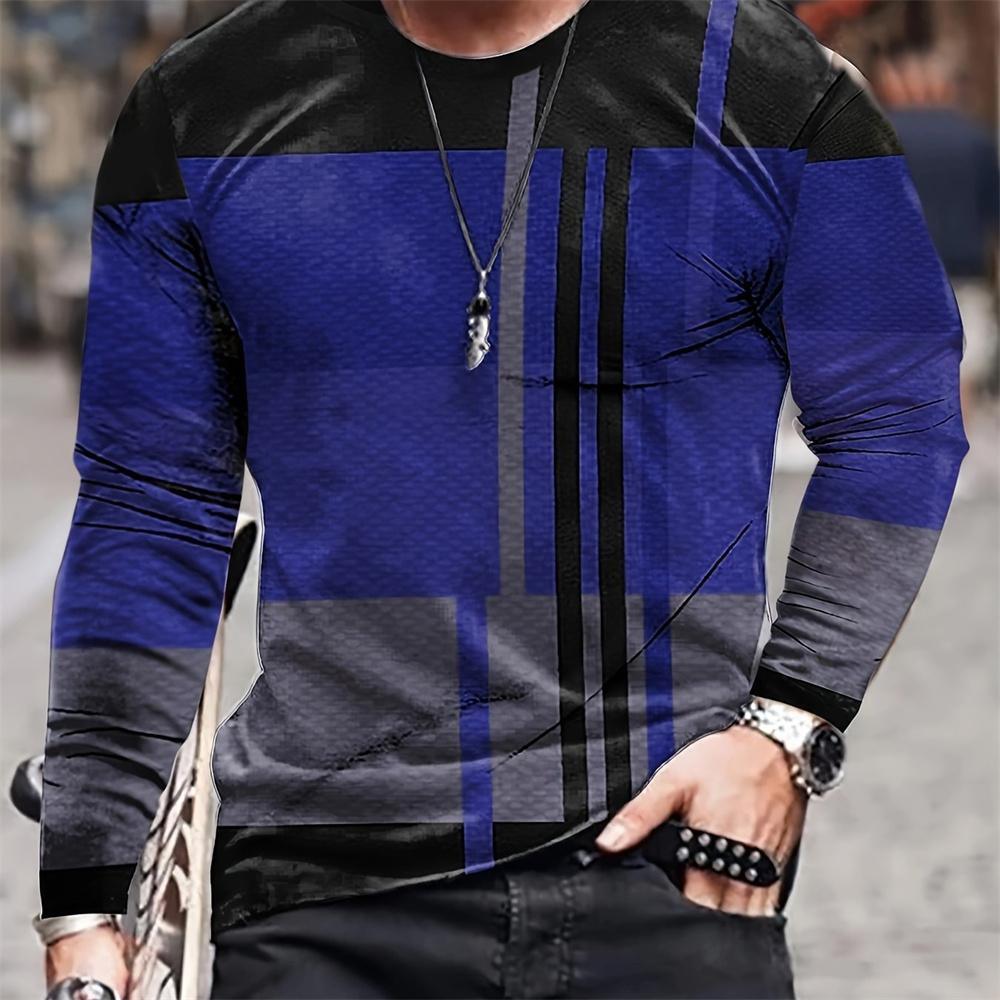 Çizgili Desenli Tişört Moda Erkek Uzun Kollu Üstler Hızlı Kuruyan Jersey Yaz Rahat Sokak Büyük Boy Tişört Bluz Erkek Tişört