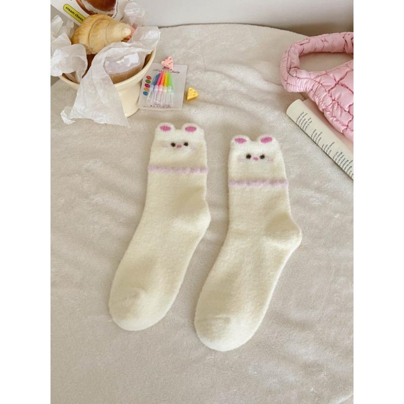 Female Winter Plus Velvet Plus Warm Lovely Cartoon Home Sleeping Floor Tube Socks