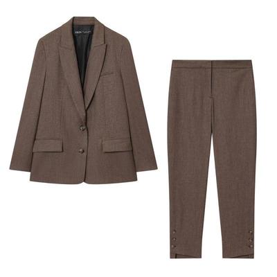 European & American Women's Early Autumn Fashion Suit: Casual Solid Color Jacket + Trousers