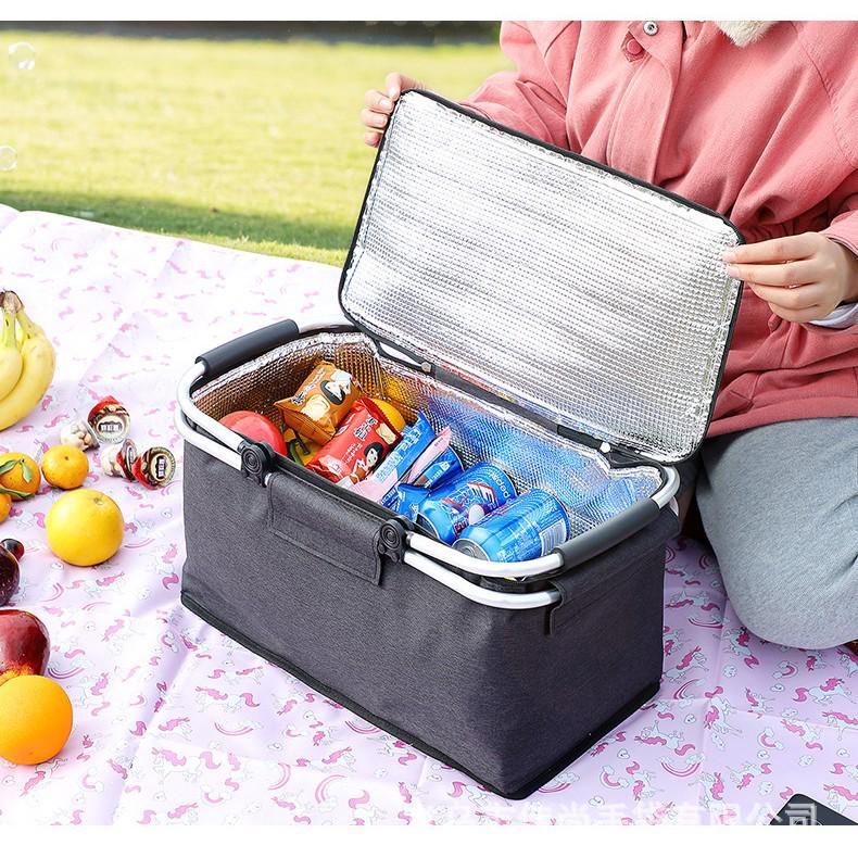 Compact Folding Insulated Picnic Basket - Large Capacity, Portable Cooler & Fruit Carrier