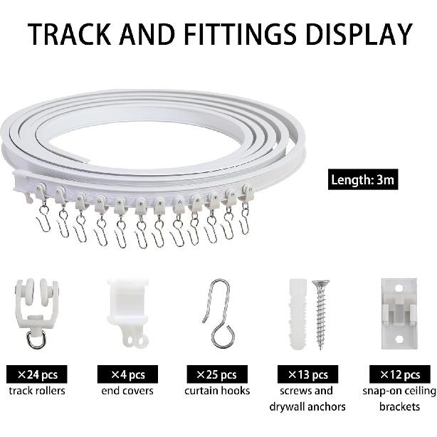 Flexible Ceiling Curtain Track, Bendable Curved Curtain Rail Ceiling Mount for Room Divider, Privacy Living Room and Bathroom, Drop Ceiling Shower