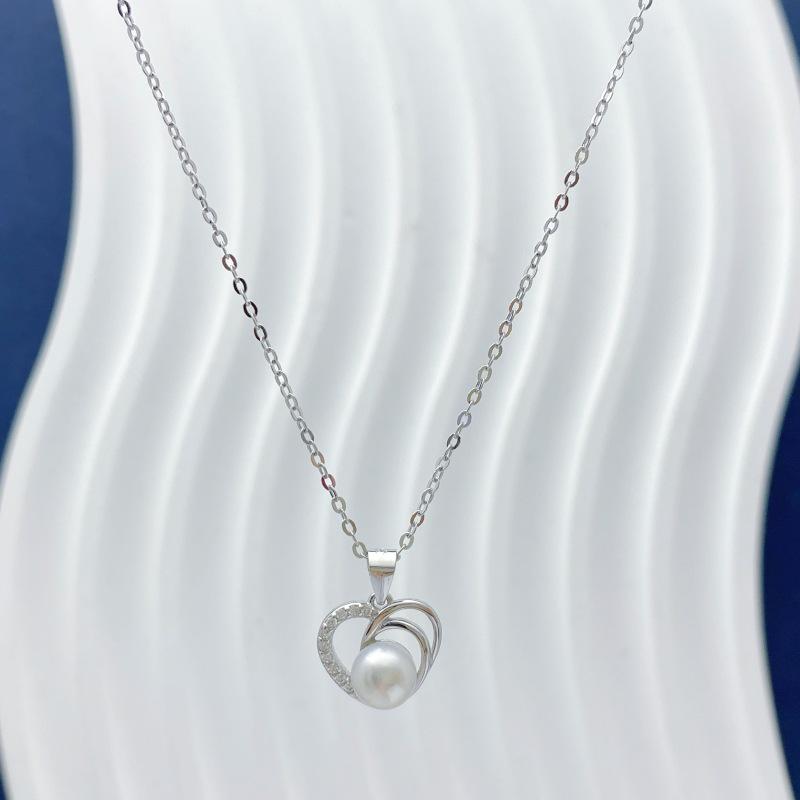 S925 Sterling Silver Heart Pearl Pendant Necklace - Minimalist Clavicle Chain for Women 925 Silver